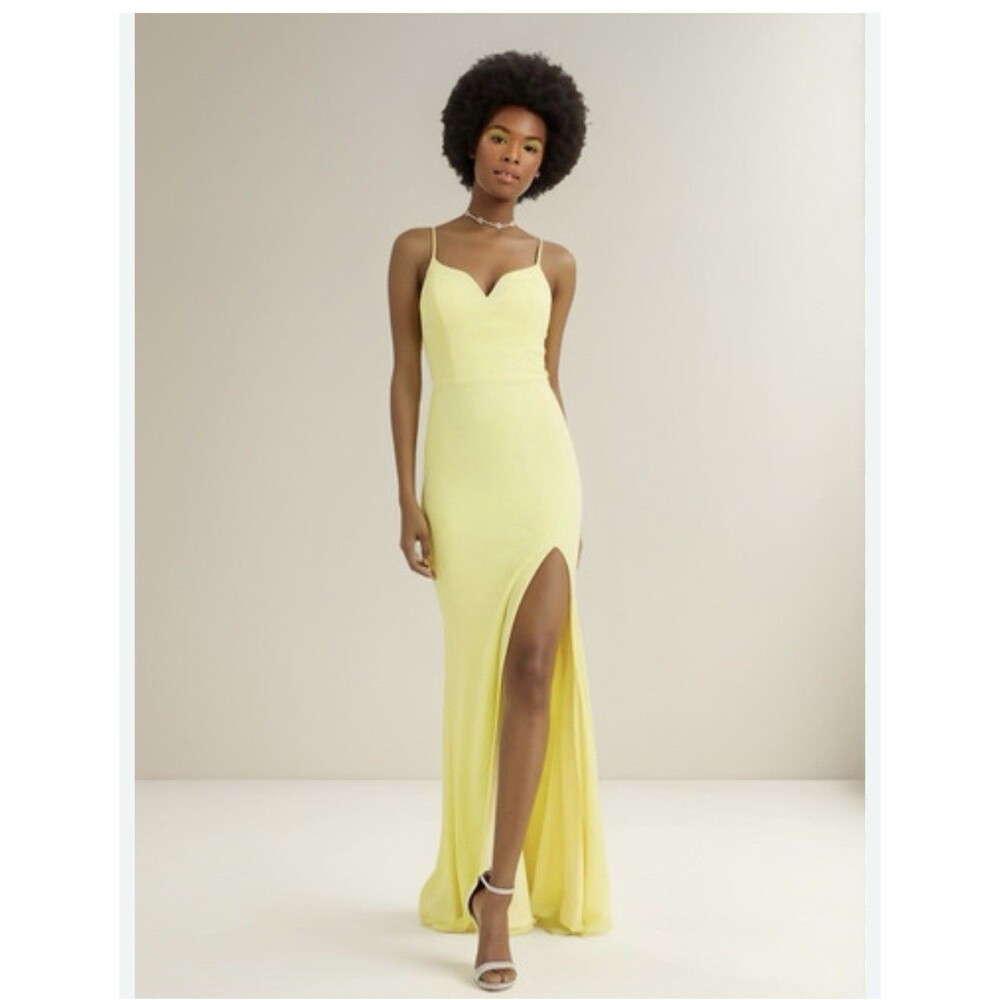 City Triangles Juniors Yellow Spaghetti Strap Formal Body Con Dress 1